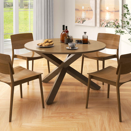 Dreamade 47" Round Dining Table, Mid Century Modern Round Kitchen Table w/Solid Acacia Wood Legs, Adjustable Foot Pads
