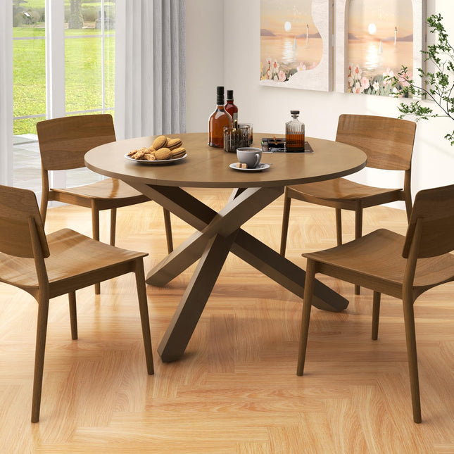 Dreamade 47" Round Dining Table, Mid Century Modern Round Kitchen Table w/Solid Acacia Wood Legs, Adjustable Foot Pads