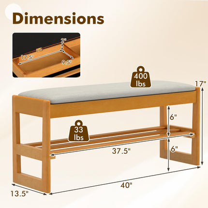 Dreamade Rubberwood Shoe Rack Bench with Linen Seat Cushion