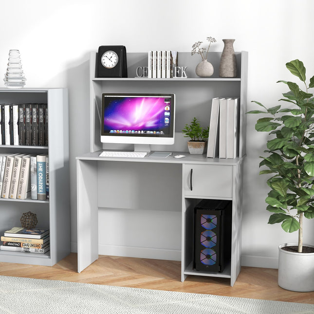 Dreamade Computer Desk with Hutch, Home Office Desk with Storage Cabinet & Adjustable Shelf