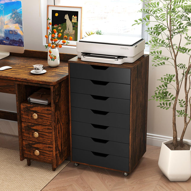 Dreamade 7-Drawer Chest Wooden Storage Dresser with Lockable Wheels
