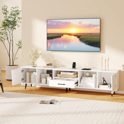 Dreamade 79" White TV Stand with Power Outlets