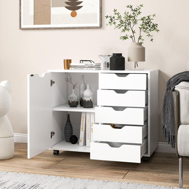 Dreamade Lateral File Cabinet with Shelves - 5 Drawer Office Cabinet, White