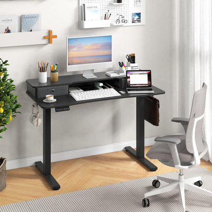 Dreamade Electric Standing Desk with 2 Drawers, 48" /55"x 24" Height Adjustable Electric Stand Up Desk with Storage Shelf