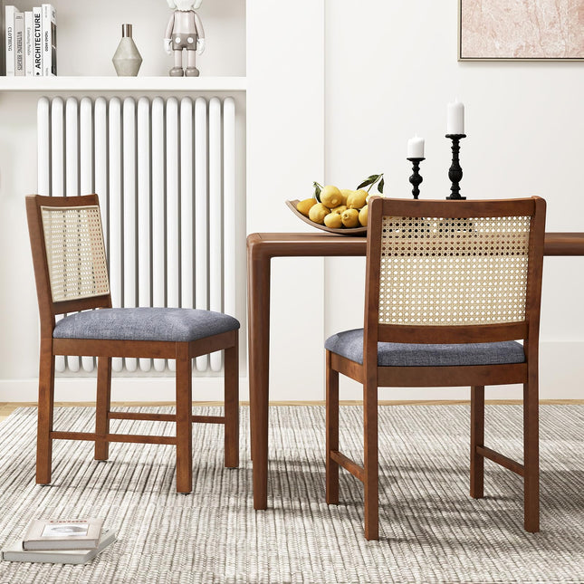Dreamade Rattan Dining Chairs Set of 2/4, Modern Upholstered Kitchen Chairs w/Rubber Wood Frame