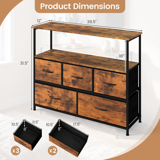 Dreamade TV Stand for 45 Inch TV | 5 Fabric Drawer Entertainment Center with Open Shelf