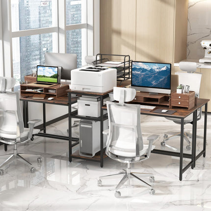 Dreamade 97" 2 Person Desk with Power Outlets, Extra Long Double Computer Desk w/Printer Stand
