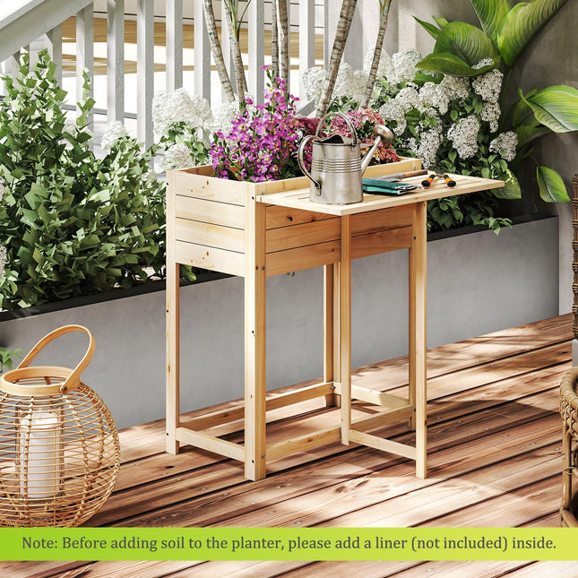 Dreamade Wood Raised Garden Bed w/Folding Drop-Leaf Potting Table