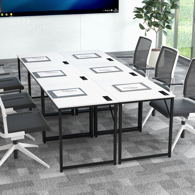 Dreamade Conference Table with Charging Station, 2/4/6 PCS 32" x 24" Rectangular Meeting Room Desk with Storage Bag & Hook