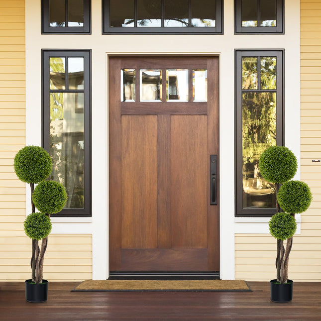 Dreamade 4ft Artificial Boxwood Topiary Ball Tree, Faux Potted Plants Cypress Tree in Weighted Pot with Triple Ball