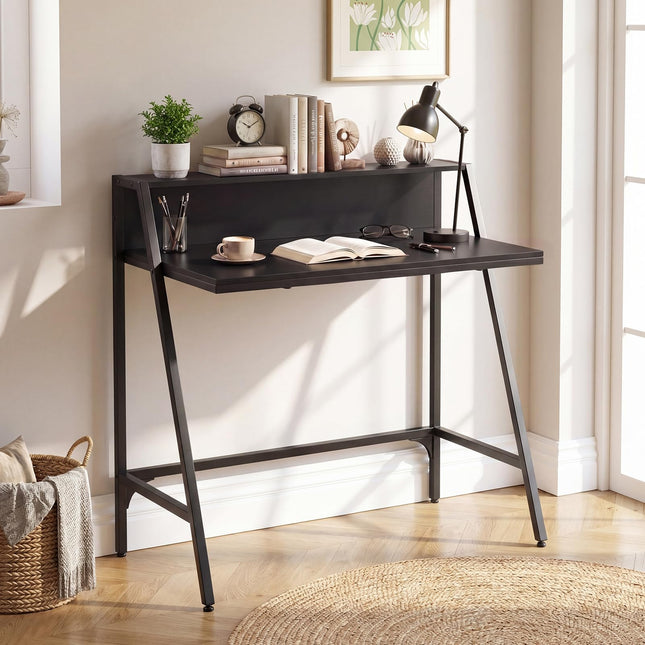 Dreamade 31.5" Small Computer Desk with Raised Storage Shelf & Heavy-Duty Metal Frame