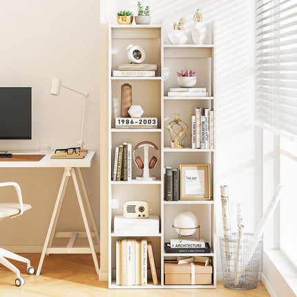 Dreamade Modern Bookshelf with 12 Staggered Shelves for Living Room Office