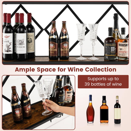 Dreamade Wall Mounted Wine Rack, Wine Display Shelf w/Wine Bottle Rack & 6 Rows of Stemware Holder