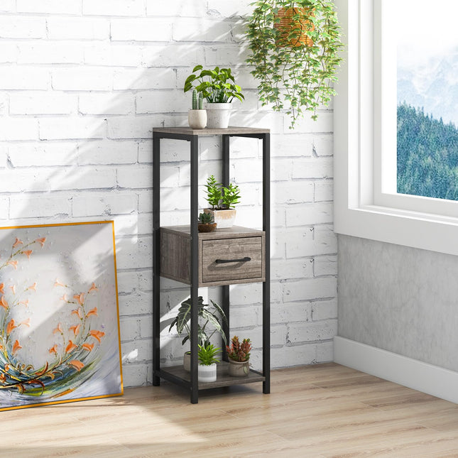 Dreamade 3 Tier Tall Plant Stand Indoor, 36 Inch Corner Plant Holder with Drawer & Metal Frame