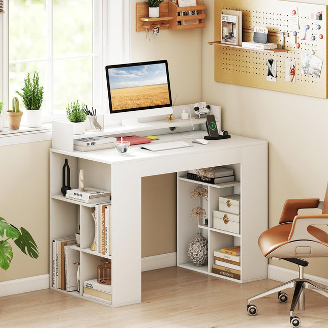 Dreamade White Desk with Storage Shelves