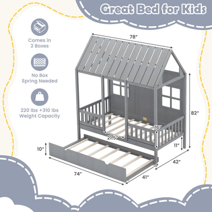 Dreamade Twin House Bed with Trundle