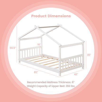 Dreamade House Bed Twin, Solid Wood Kids House Bed with Roof