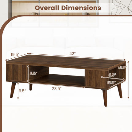 Dreamade 42 Inch Mid Century Modern Coffee Table Rectangular with Open Compartment