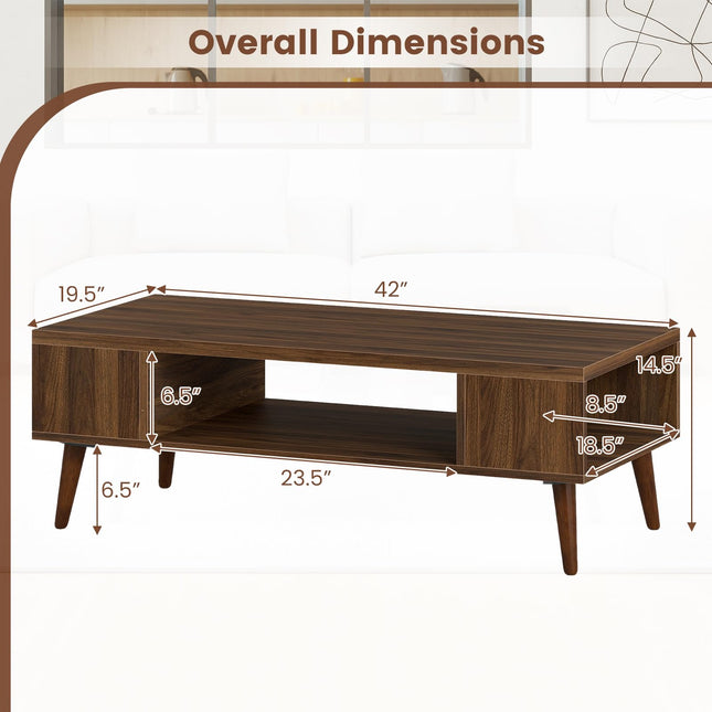 Dreamade 42 Inch Mid Century Modern Coffee Table Rectangular with Open Compartment