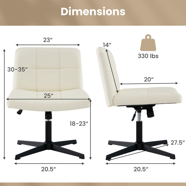 Dreamade Criss Cross Chair, PU Leather Cross Legged Office Chair No Wheels, Height-adjustable Swivel Vanity Chair with U-shaped Seat