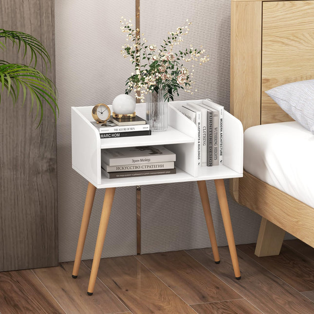 Dreamade End Table with Open Storage Shelves, Mid Century Modern Side Table with Metal Legs