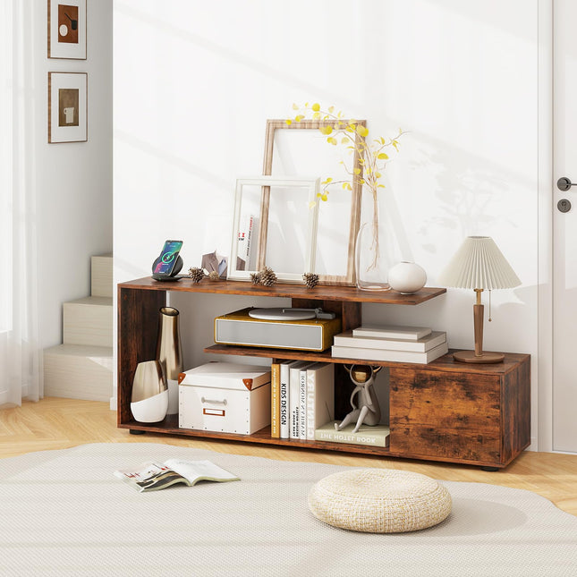 Dreamade TV Stand with Power Outlet for TVs up to 55 Inch, Entertainment Center with Storage Cabinet & Open Shelves