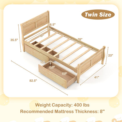 Dreamade Twin/ Full/ Queen Bed with 2 Storage Drawers Wood Platform Bed with Headboard & Footboard