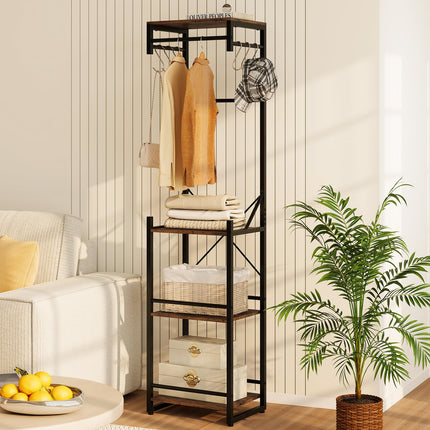 Dreamade Freestanding Coat Rack with 4 Storage Shelves and 6 Hooks