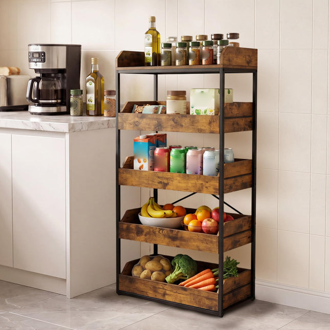 Dreamade 5-Tier Industrial Utility Shelf with 4 Pull-out Drawers & X-Shaped Metal Frame