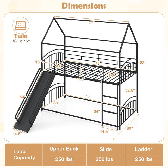 Dreamade Twin Over Twin Bunk Bed with Slide & Ladder for Boys Girls