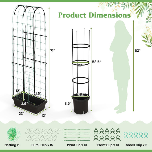 Dreamade Set of 2 Raised Garden Bed w/Trellis & Plant Cage, Planter Box w/ 71” Cucumber Trellis