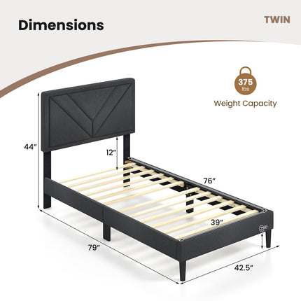 Queen/Full/Twin Size Upholstered Platform Bed Frame with Diagonal Channel Tufted Headboard