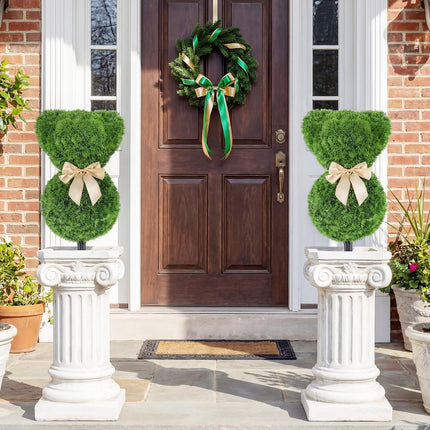 Dreamade 2 Pcs Teddy Bear Topiary Trees 16.5”Sun-Resistant Faux Boxwood Plants