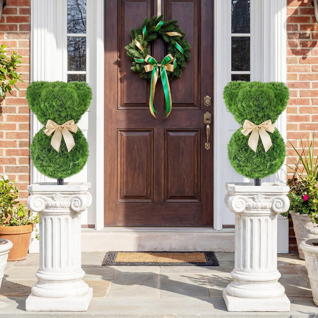 Dreamade 2 Pcs Teddy Bear Topiary Trees 16.5”Sun-Resistant Faux Boxwood Plants