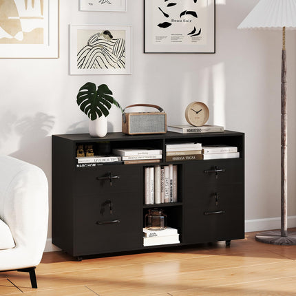 Dreamade 4-Drawer Lateral File Cabinet with Lock & 5 Rolling Wheels (2 Lockable)