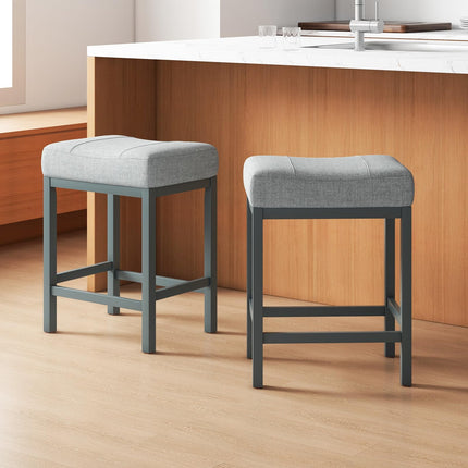 Dreamade Counter Height Bar Stools Set of 2/4, 24.5" Backless Linen Fabric Bar Saddle Stools w/Solid Rubber Wood Frame & Footrest