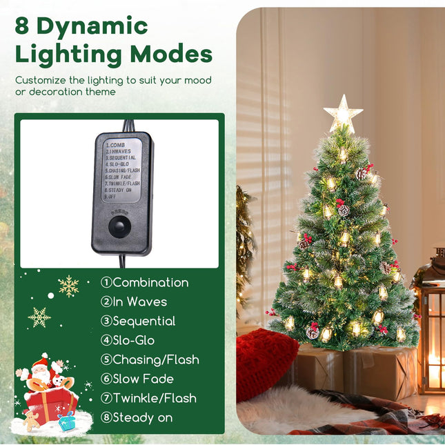 Dreamade Pre-Lit Fiber Optic Christmas Tree, Artificial Snowy Xmas Tree with Warm White LED Lights