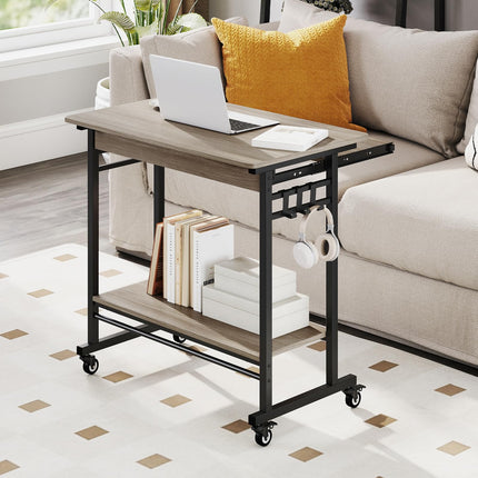 Dreamade Rolling Laptop Table with Pull-out Keyboard Tray and Hooks