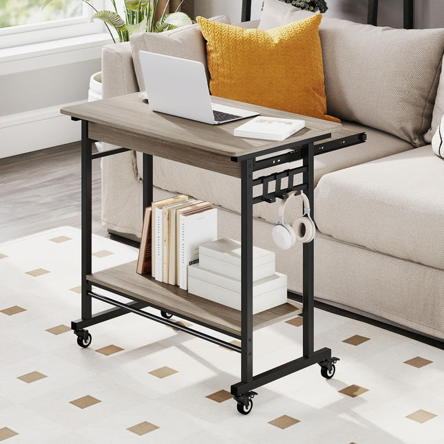 Dreamade Rolling Laptop Table with Pull-out Keyboard Tray and Hooks