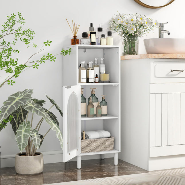 Dreamade Bathroom Corner Floor Cabinet with Removable Shelf & Fluted Tempered Glass Door