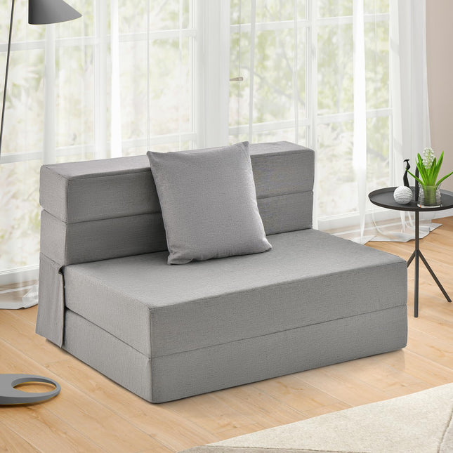 Dreamade 6 Inch Folding Sofa Bed Couch with Pillow, Tri-fold Mattress with High-Density Foam, Dark Grey