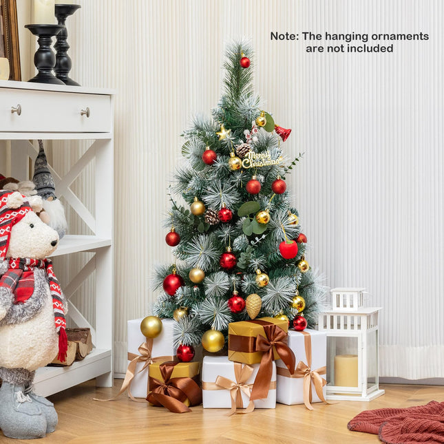 Dreamade 3ft Pre-Lit Mini Tabletop Christmas Tree with 30 Warm White LED Lights, Timer, 98 Flocked PVC & Pine Needles