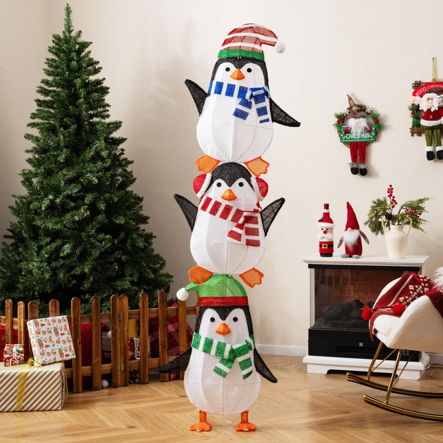 Lighted Penguins Decoration with Warm White Lights and Cute Hats