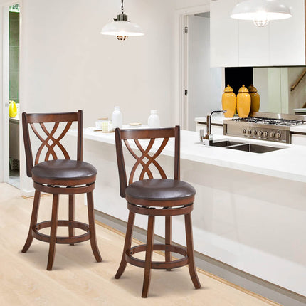 Dreamade Brown Bar Stools PU Leather Cushioned Seat and Footrests, for Kitchen Island