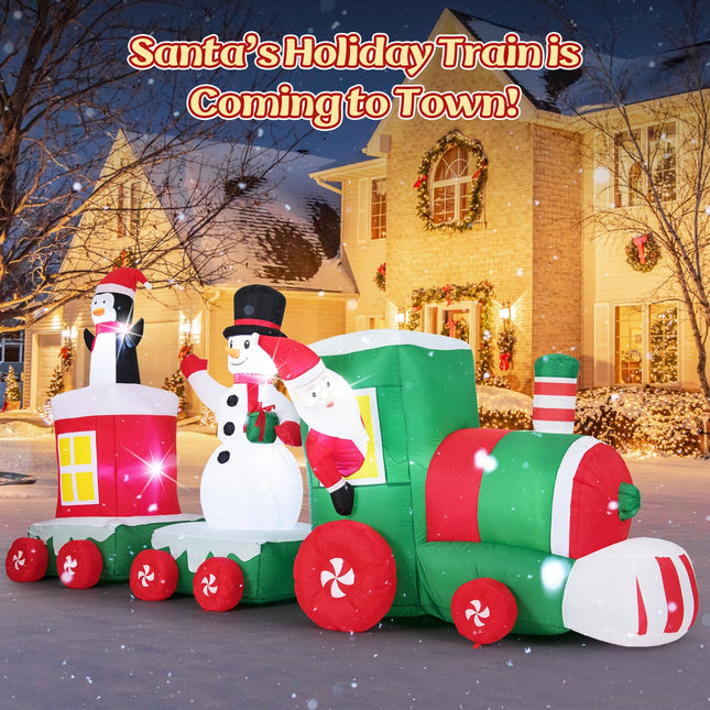 Dreamade 11.5 Ft Christmas Inflatable Train with Santa Snowman Penguin
