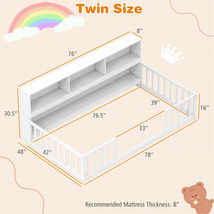 Dreamade Wooden Montessori Bed Frame with Bookcase
