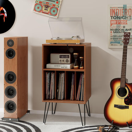 Dreamade Record Player Stand with Charging Station Turntable Cabinet with Record Storage & Metal Legs
