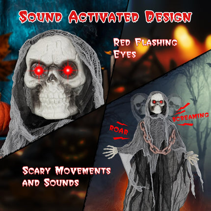 Dreamade 6.4 FT Halloween Animatronic Standing Grim Reaper, Halloween Decoration with Chain