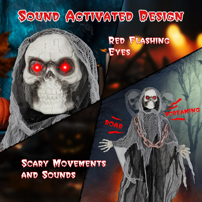 Dreamade 6.4 FT Halloween Animatronic Standing Grim Reaper, Halloween Decoration with Chain