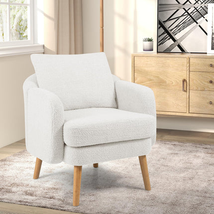 Dreamade Sherpa Accent Chair, Modern Upholstered Single Sofa Chair with Back Pillow & Solid Rubber Wood Legs